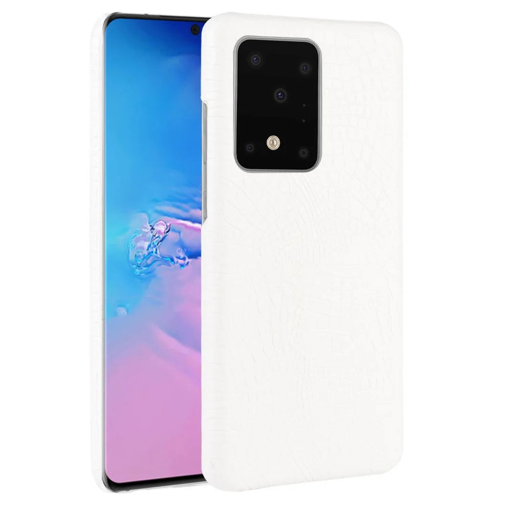 Crocodile Skin PU Leather Coated Hard PC Shell for Samsung Galaxy S20 Ultra 5G - White - 1