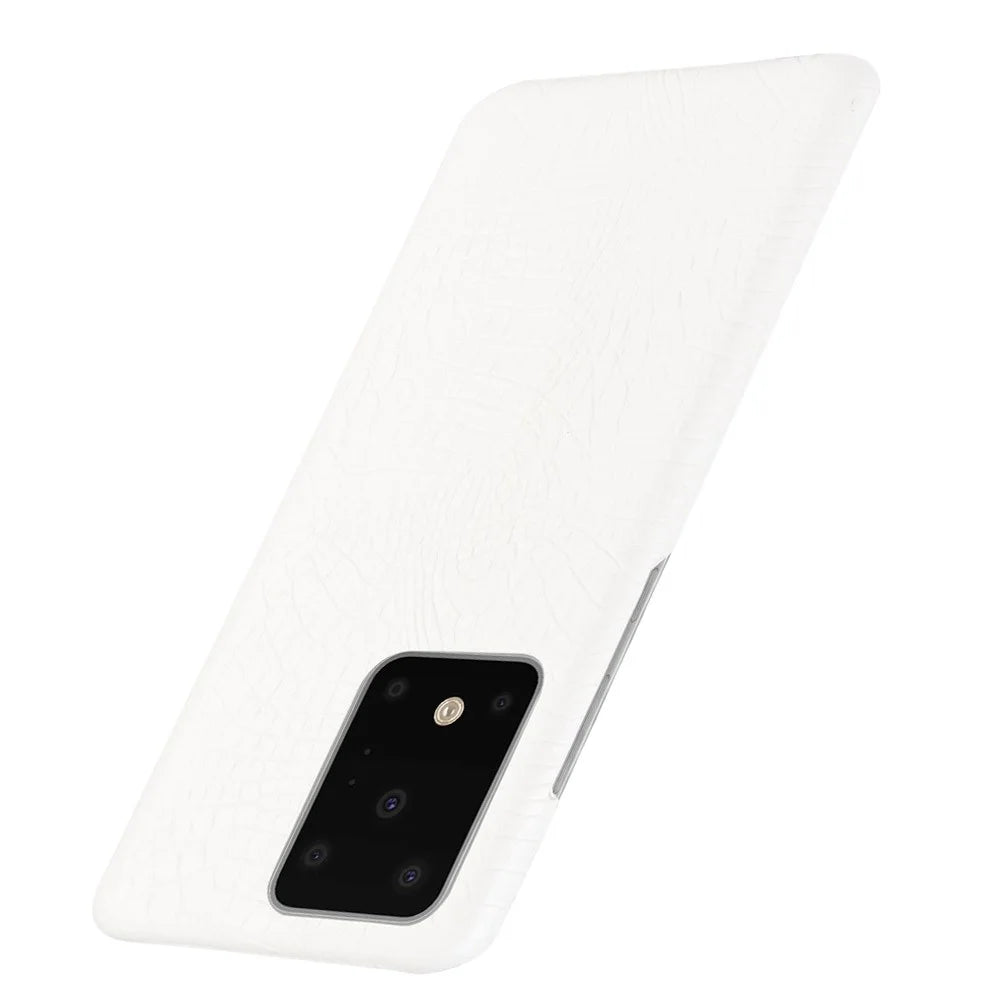 Crocodile Skin PU Leather Coated Hard PC Shell for Samsung Galaxy S20 Ultra 5G - White - 3