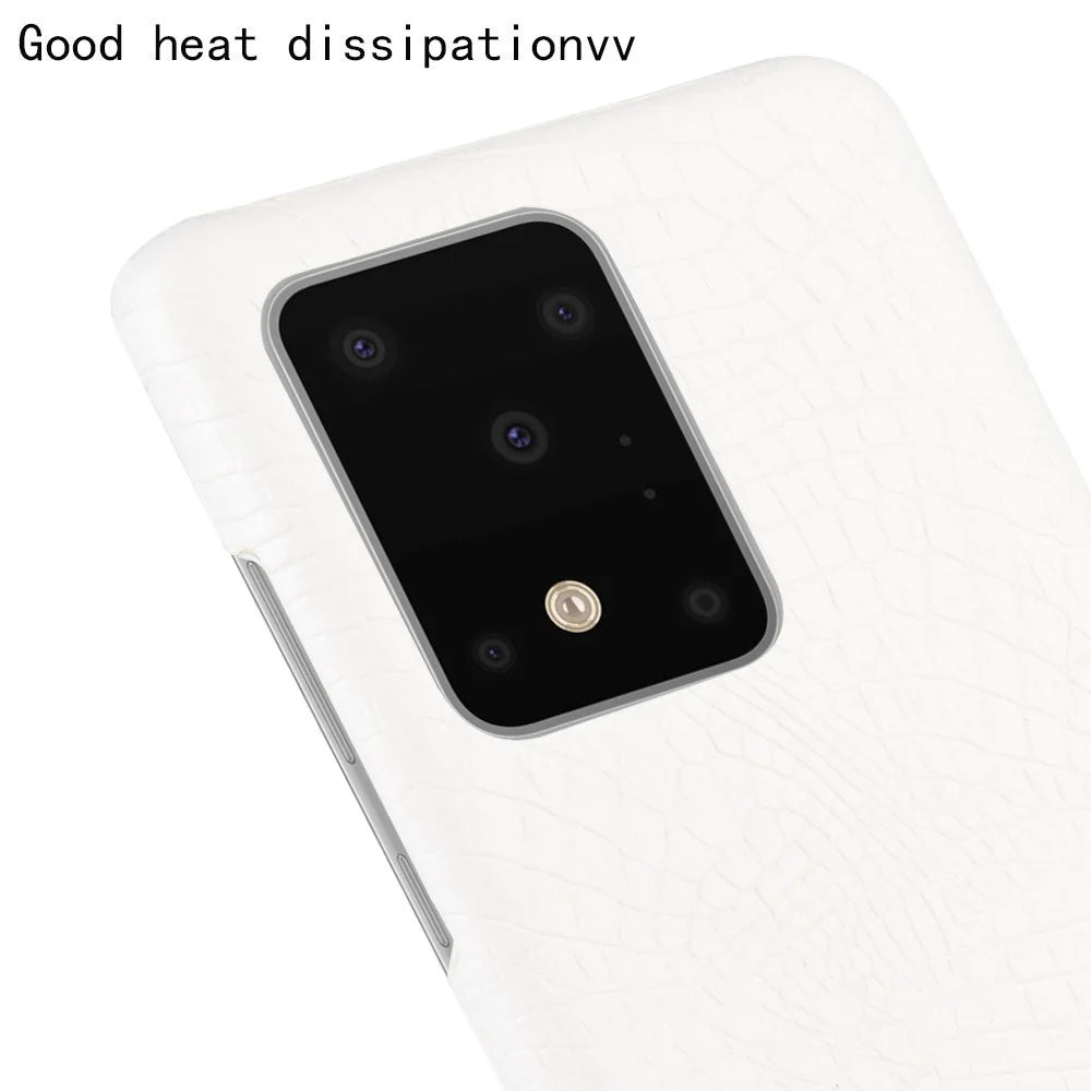 Crocodile Skin PU Leather Coated Hard PC Shell for Samsung Galaxy S20 Ultra 5G - White - 5