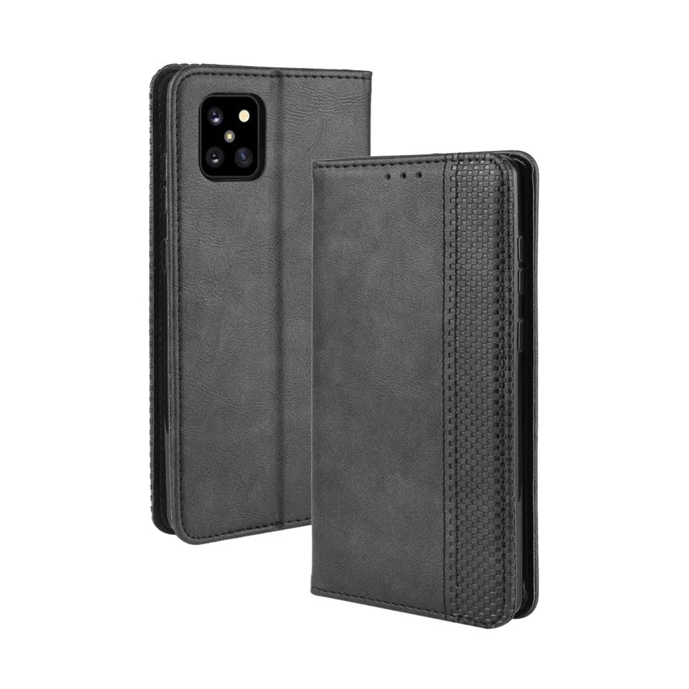 Vintage Style Leather Wallet Stand Phone Case for Samsung Galaxy A81/M60S/Note 10 Lite - Black - 2