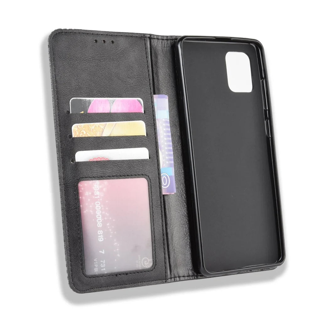 Vintage Style Leather Wallet Stand Phone Case for Samsung Galaxy A81/M60S/Note 10 Lite - Black - 4