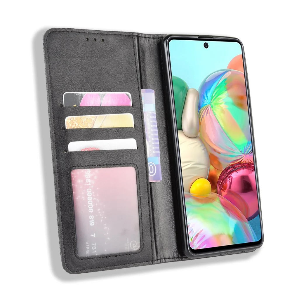 Vintage Style Leather Wallet Stand Phone Case for Samsung Galaxy A81/M60S/Note 10 Lite - Black - 5