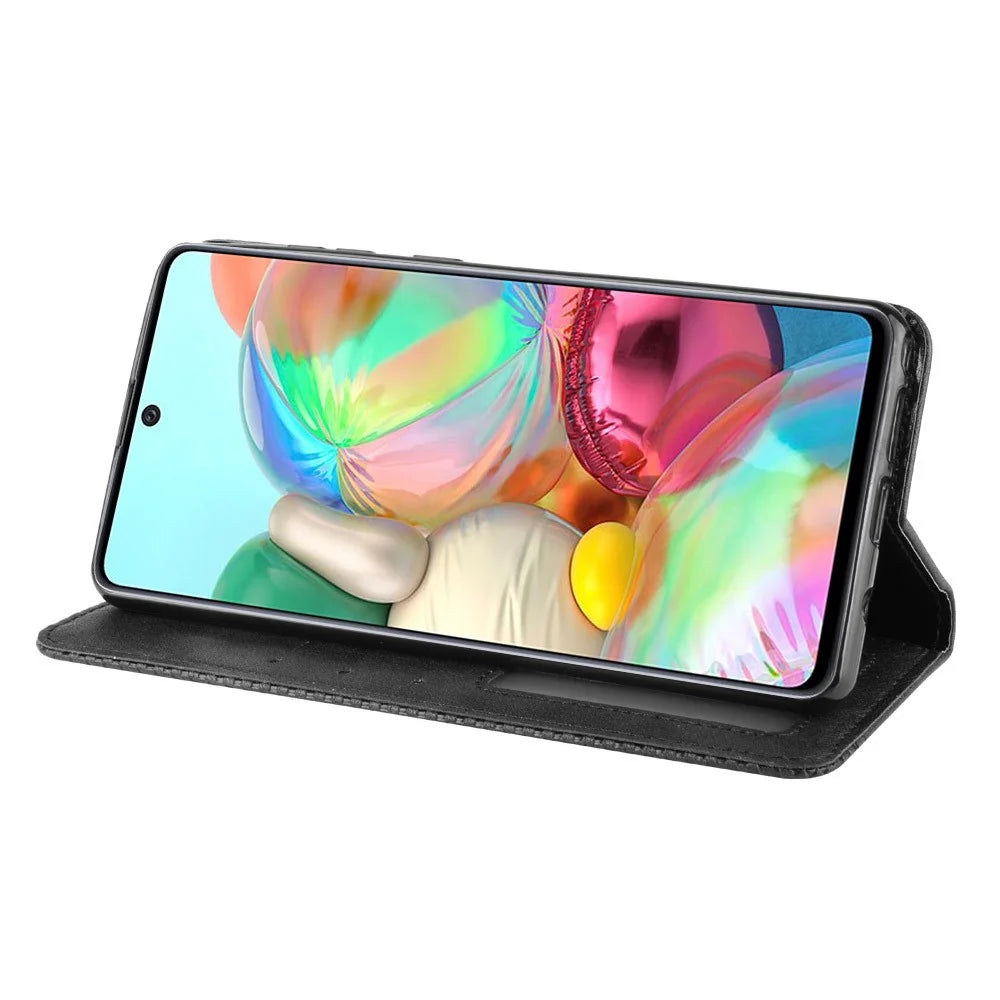Vintage Style Leather Wallet Stand Phone Case for Samsung Galaxy A81/M60S/Note 10 Lite - Black - 6