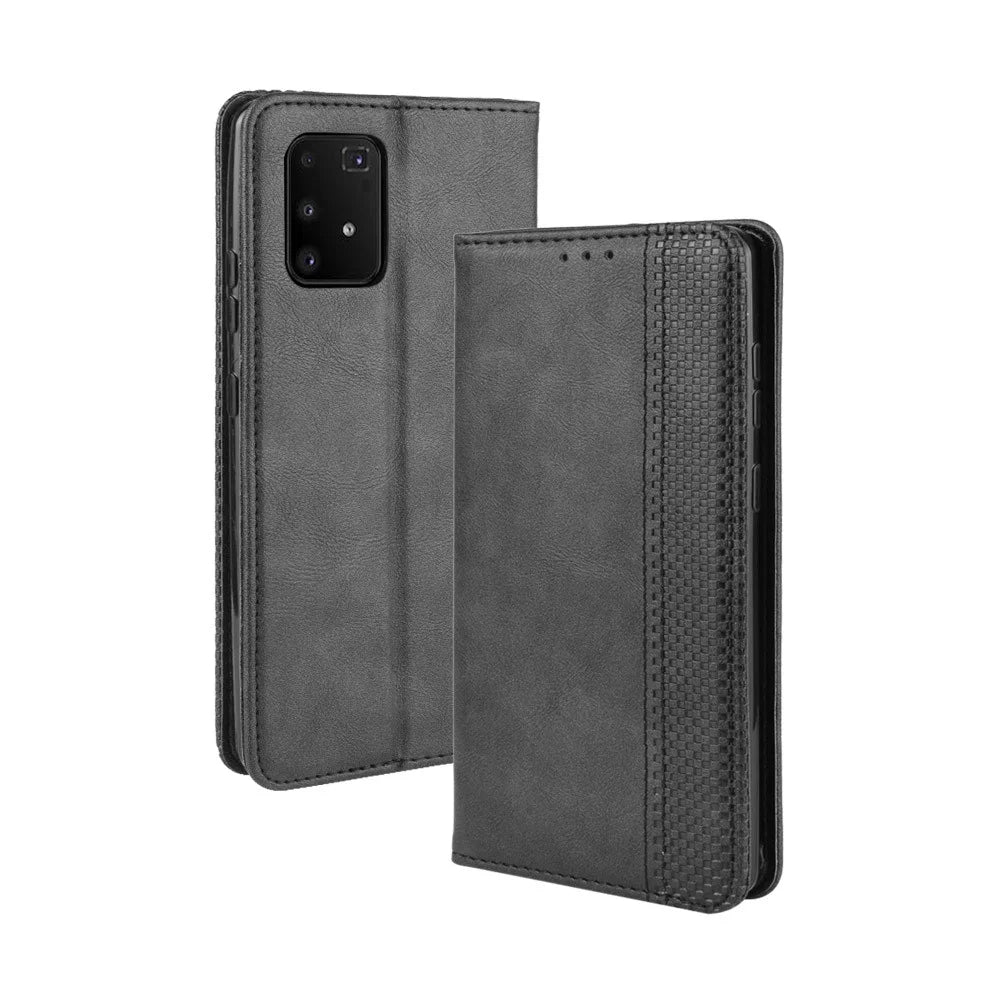 Vintage Style Leather Wallet Stand Phone Cover for Samsung Galaxy A91/M80S/S10 Lite - Black - 2