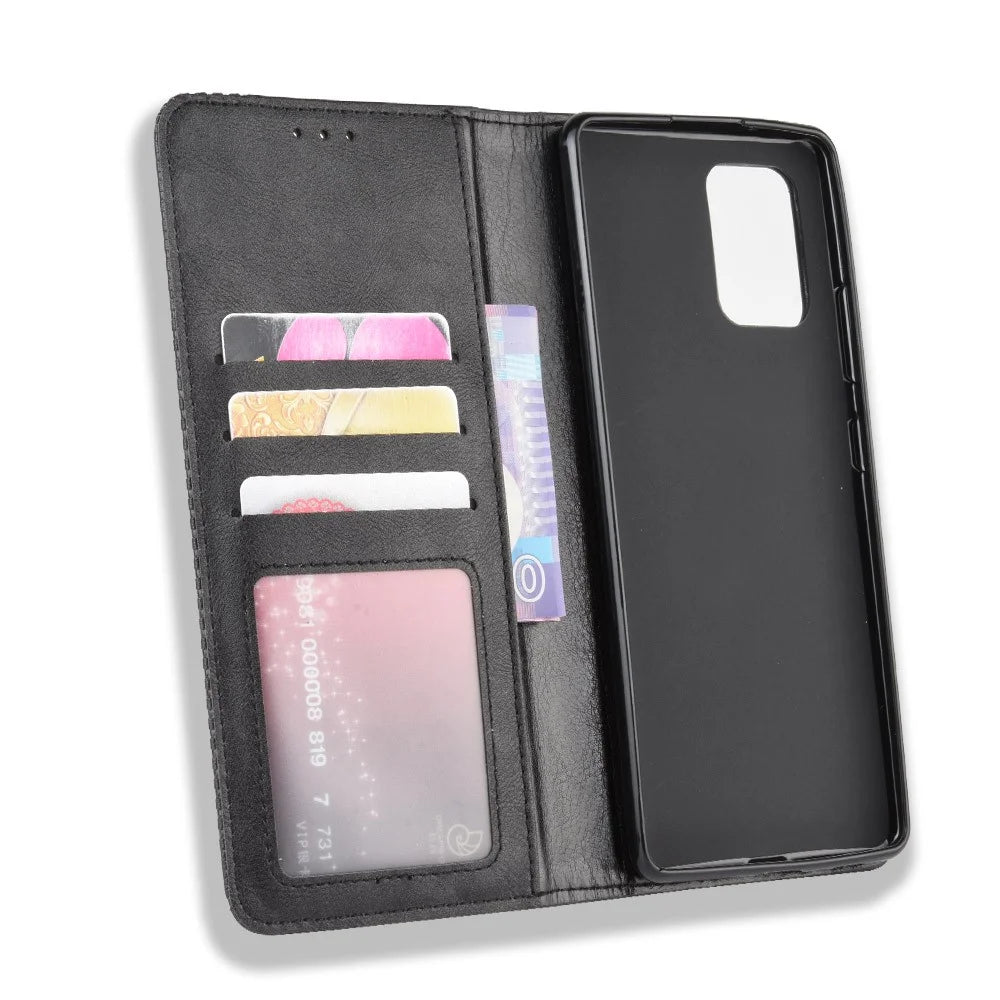 Vintage Style Leather Wallet Stand Phone Cover for Samsung Galaxy A91/M80S/S10 Lite - Black - 4