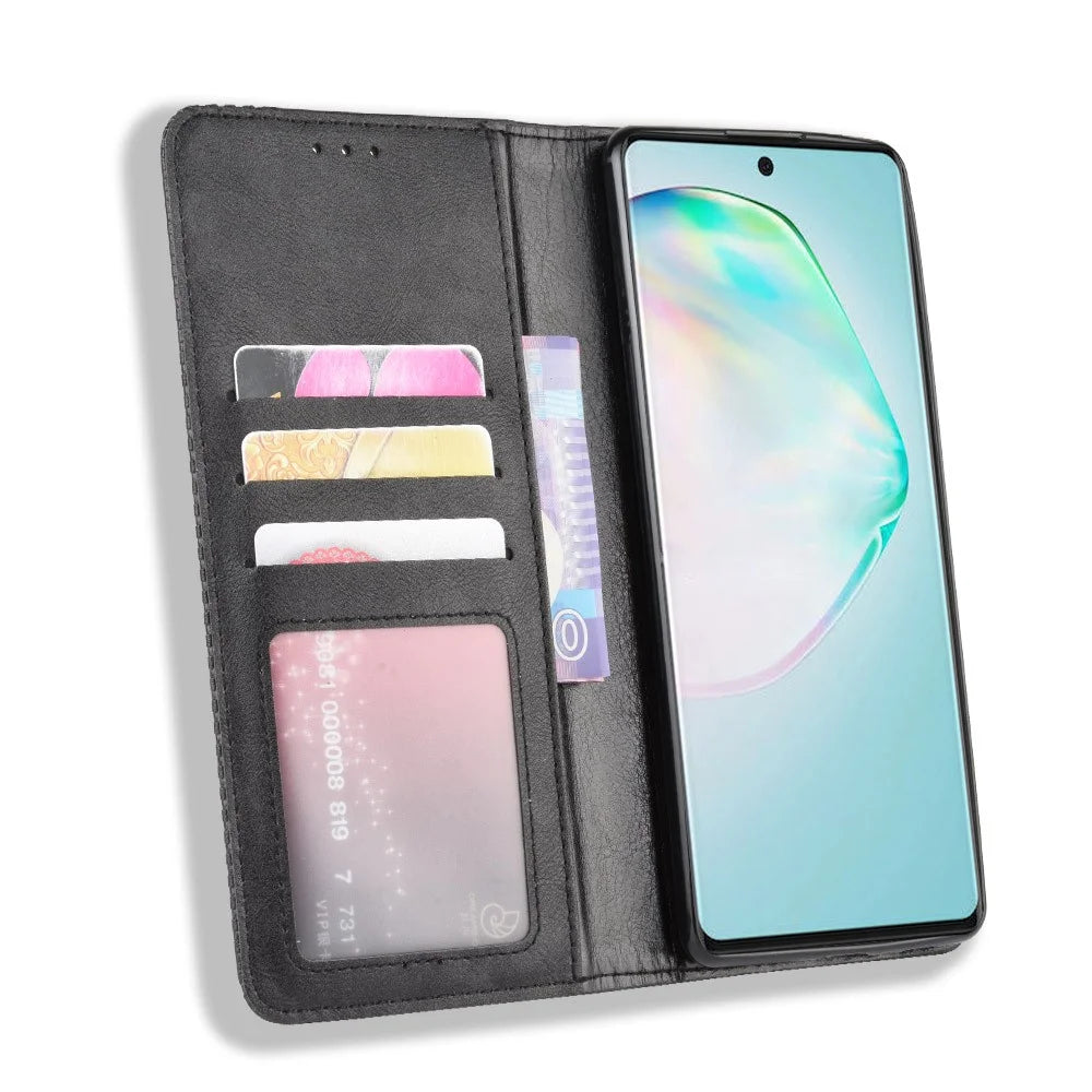 Vintage Style Leather Wallet Stand Phone Cover for Samsung Galaxy A91/M80S/S10 Lite - Black - 5
