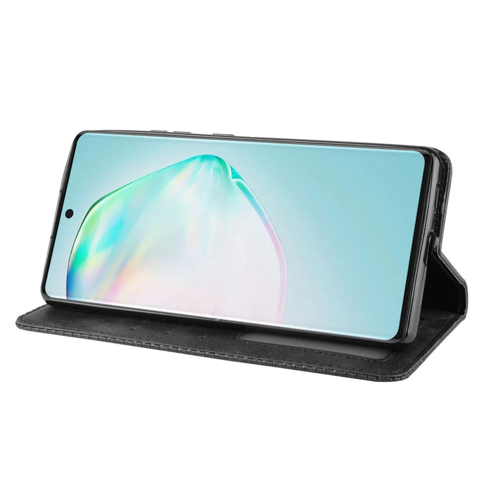 Vintage Style Leather Wallet Stand Phone Cover for Samsung Galaxy A91/M80S/S10 Lite - Black - 6