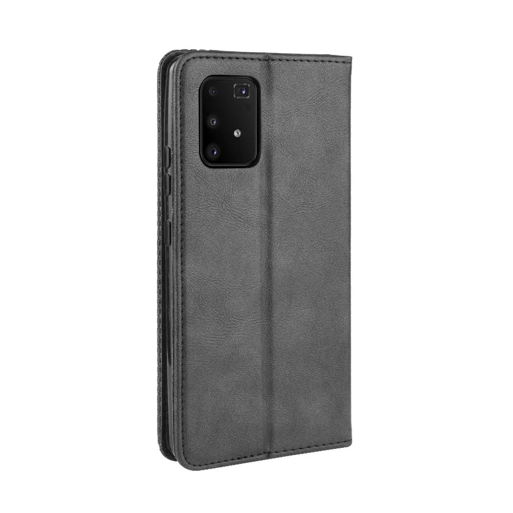 Vintage Style Leather Wallet Stand Phone Cover for Samsung Galaxy A91/M80S/S10 Lite - Black - 7