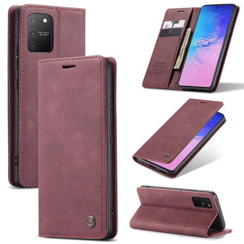 CASEME 013 Series Flip Wallet Leather Mobile Case for Samsung Galaxy A91/S10 Lite - Wine Red - 1