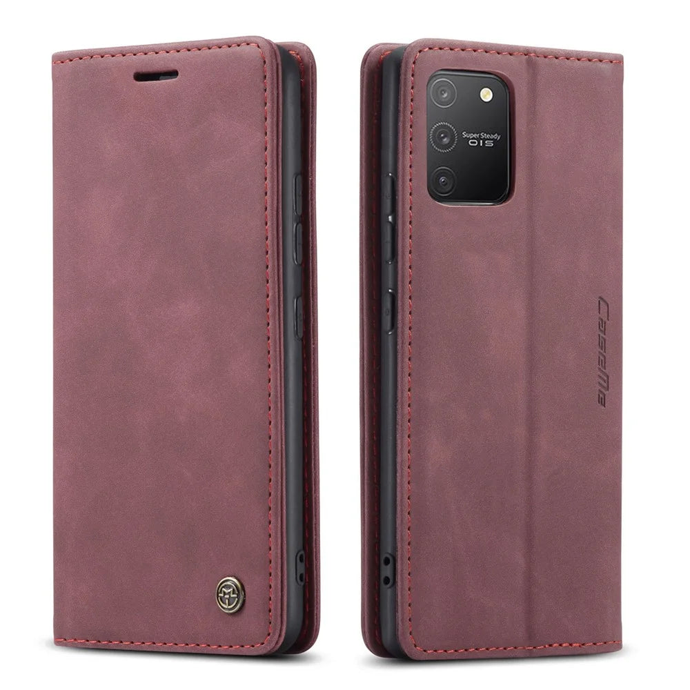 CASEME 013 Series Flip Wallet Leather Mobile Case for Samsung Galaxy A91/S10 Lite - Wine Red - 3