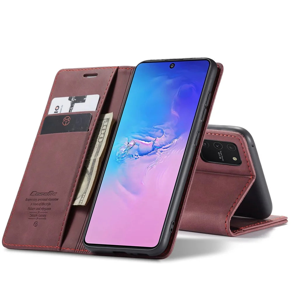 CASEME 013 Series Flip Wallet Leather Mobile Case for Samsung Galaxy A91/S10 Lite - Wine Red - 4