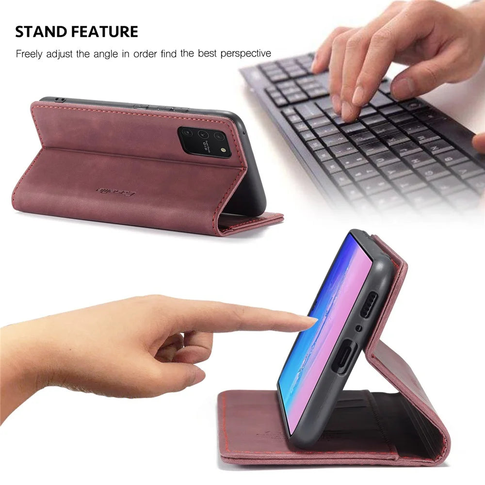 CASEME 013 Series Flip Wallet Leather Mobile Case for Samsung Galaxy A91/S10 Lite - Wine Red - 7