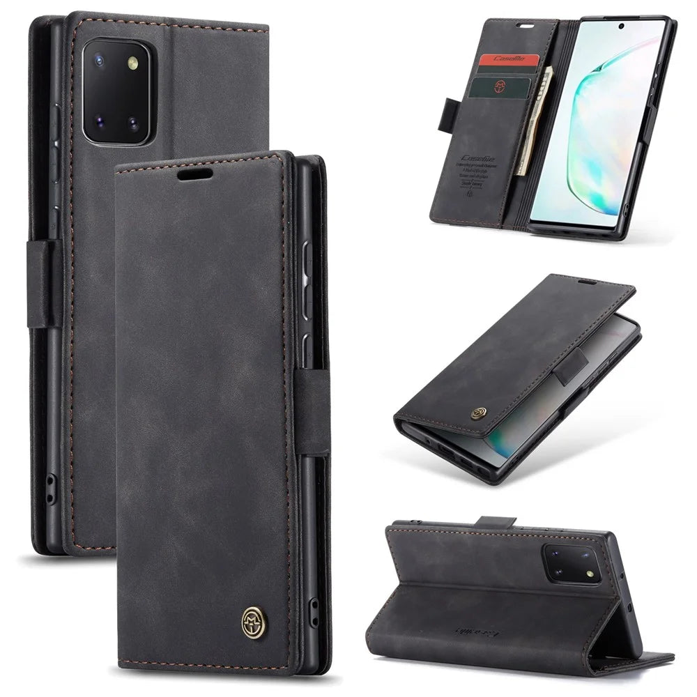 CASEME 013 Series Auto-absorbed Leather Flip Cover for Samsung Galaxy A81/Note 10 Lite - Black - 1