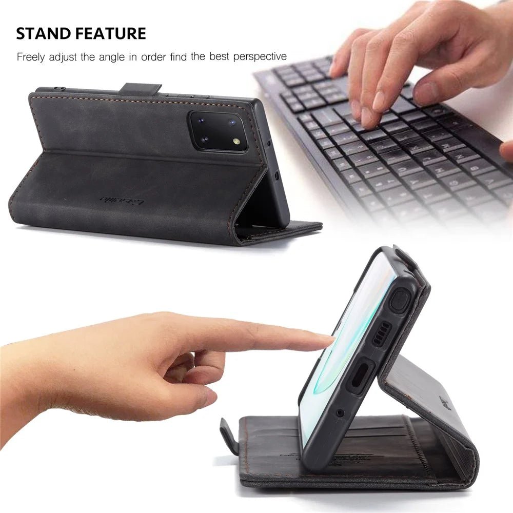 CASEME 013 Series Auto-absorbed Leather Flip Cover for Samsung Galaxy A81/Note 10 Lite - Black - 7