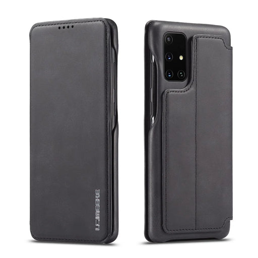 LC.IMEEKE Retro Style Flip Leather Card Holder Phone Case for Samsung Galaxy A51 - Black - 1