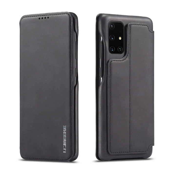 LC.IMEEKE Retro Style Flip Leather Card Holder Phone Case for Samsung Galaxy A51 - Black - 1