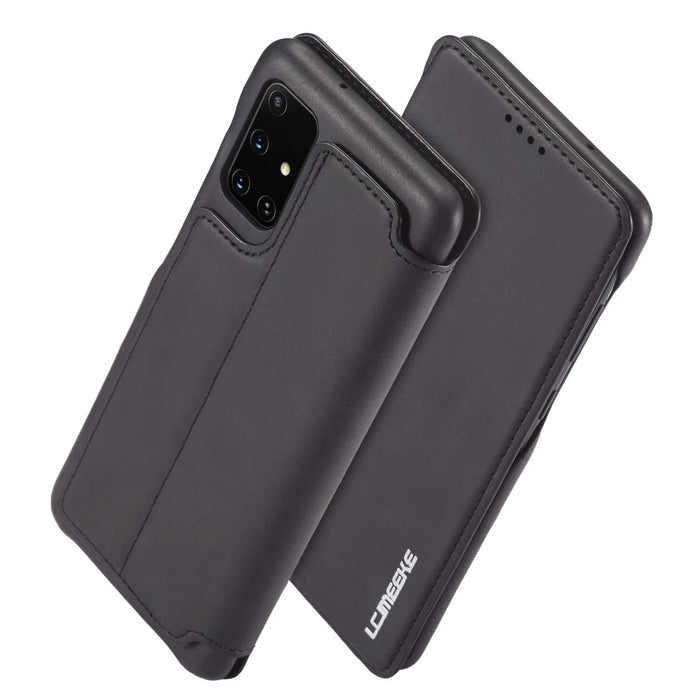LC.IMEEKE Retro Style Flip Leather Card Holder Phone Case for Samsung Galaxy A51 - Black - 2
