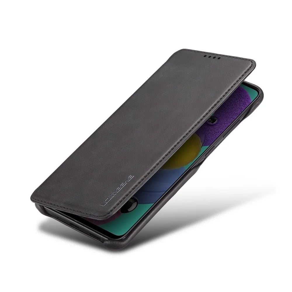 LC.IMEEKE Retro Style Flip Leather Card Holder Phone Case for Samsung Galaxy A51 - Black - 5