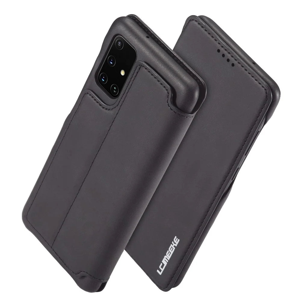 LC.IMEEKE Retro Style Leather Case with Card Holder for Samsung Galaxy A71 - Black - 2