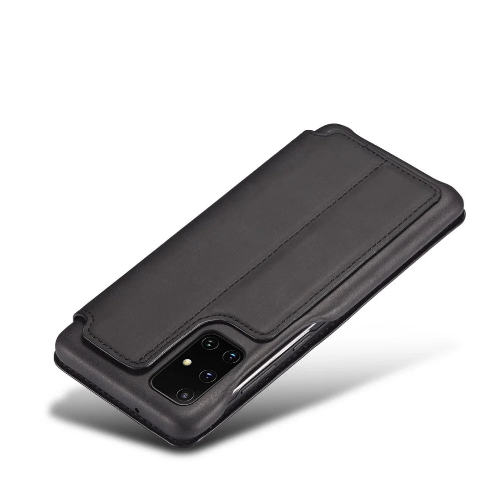 LC.IMEEKE Retro Style Leather Case with Card Holder for Samsung Galaxy A71 - Black - 6