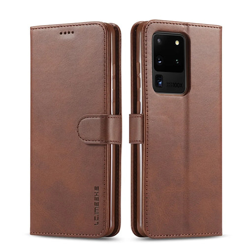 LC.IMEEKE Wallet Leather Stand Case for Samsung Galaxy S20 Ultra - Coffee - 1