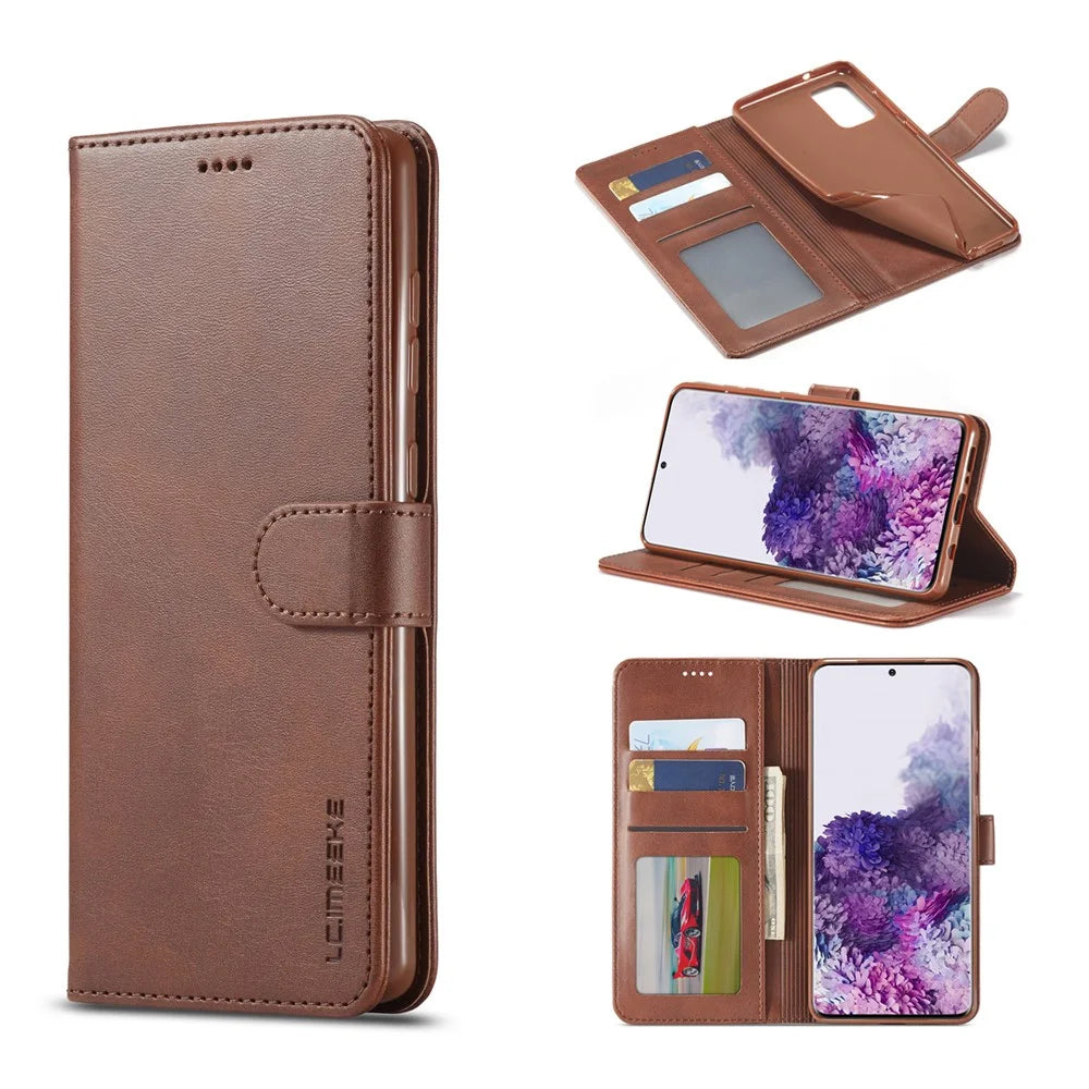 LC.IMEEKE Leather Wallet Case for Samsung Galaxy A71 - Coffee - 1