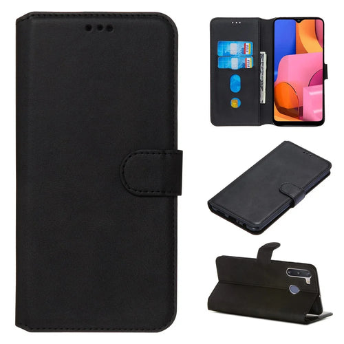 With Wallet Stand Flip Leather Case for Samsung Galaxy A21 - Black - 1