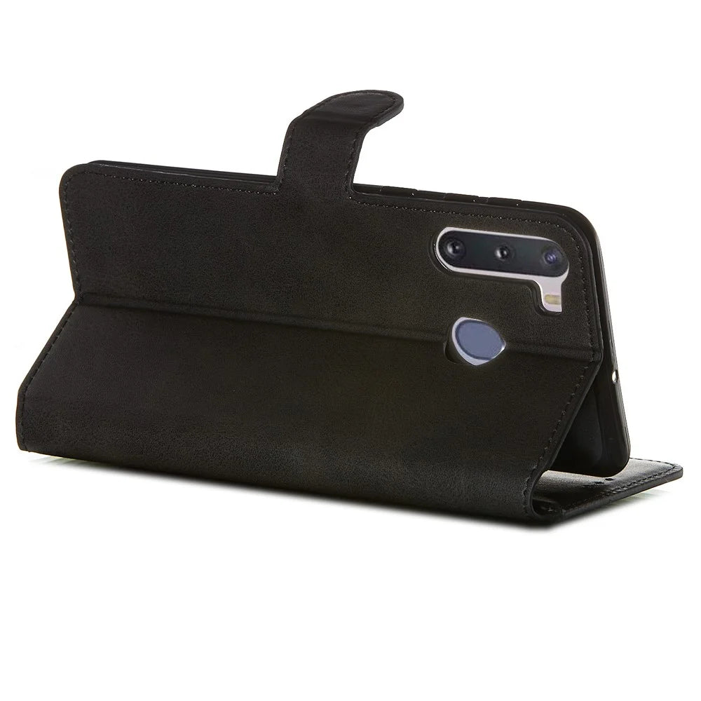 With Wallet Stand Flip Leather Case for Samsung Galaxy A21 - Black - 3