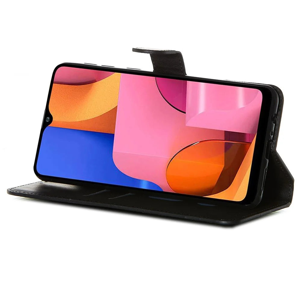 With Wallet Stand Flip Leather Case for Samsung Galaxy A21 - Black - 4