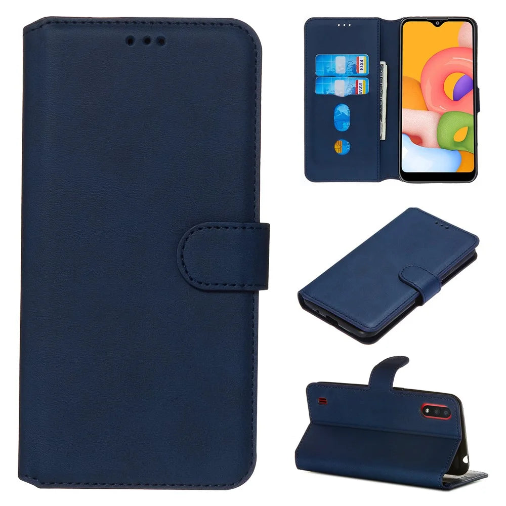 KT Leather Coated Series-4 Wallet Leather Stand Case for Samsung Galaxy A01 - Blue - 1