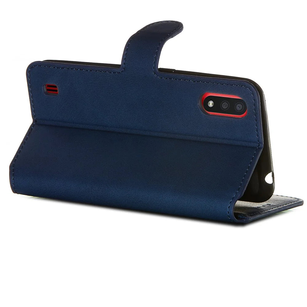 KT Leather Coated Series-4 Wallet Leather Stand Case for Samsung Galaxy A01 - Blue - 3