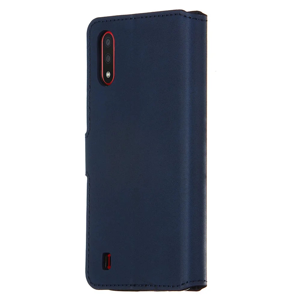 KT Leather Coated Series-4 Wallet Leather Stand Case for Samsung Galaxy A01 - Blue - 6
