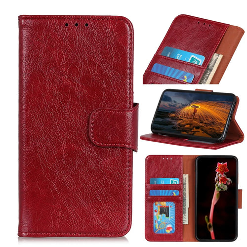 Nappa Texture Split Leather Wallet Phone Case for Samsung Galaxy A41 - Red - 1