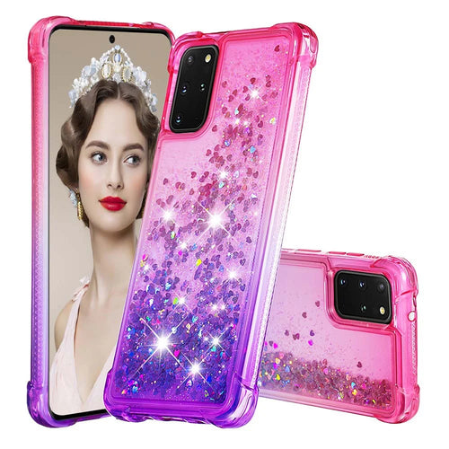 Gradient Glitter Powder Quicksand TPU Phone Shell for Samsung Galaxy S20 Plus - Red/Purple - 1