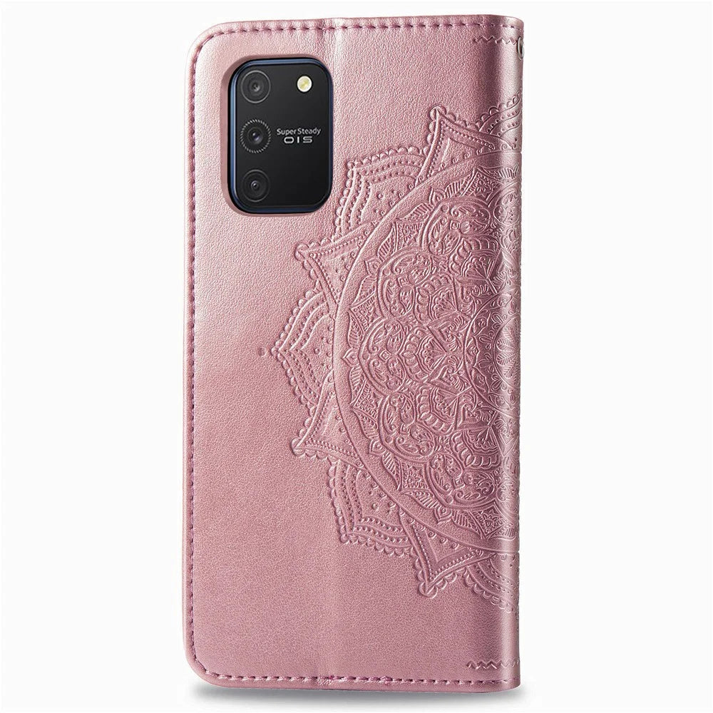 Embossed Mandala Flower Wallet Leather Stand Phone Protection Cover for Samsung Galaxy A91/S10 Lite - Rose Gold - 4