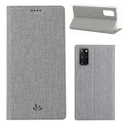 VILI DMX Cross Texture Card Holder Stand Leather Cover Shell for Samsung Galaxy S20 Plus - Grey - 1
