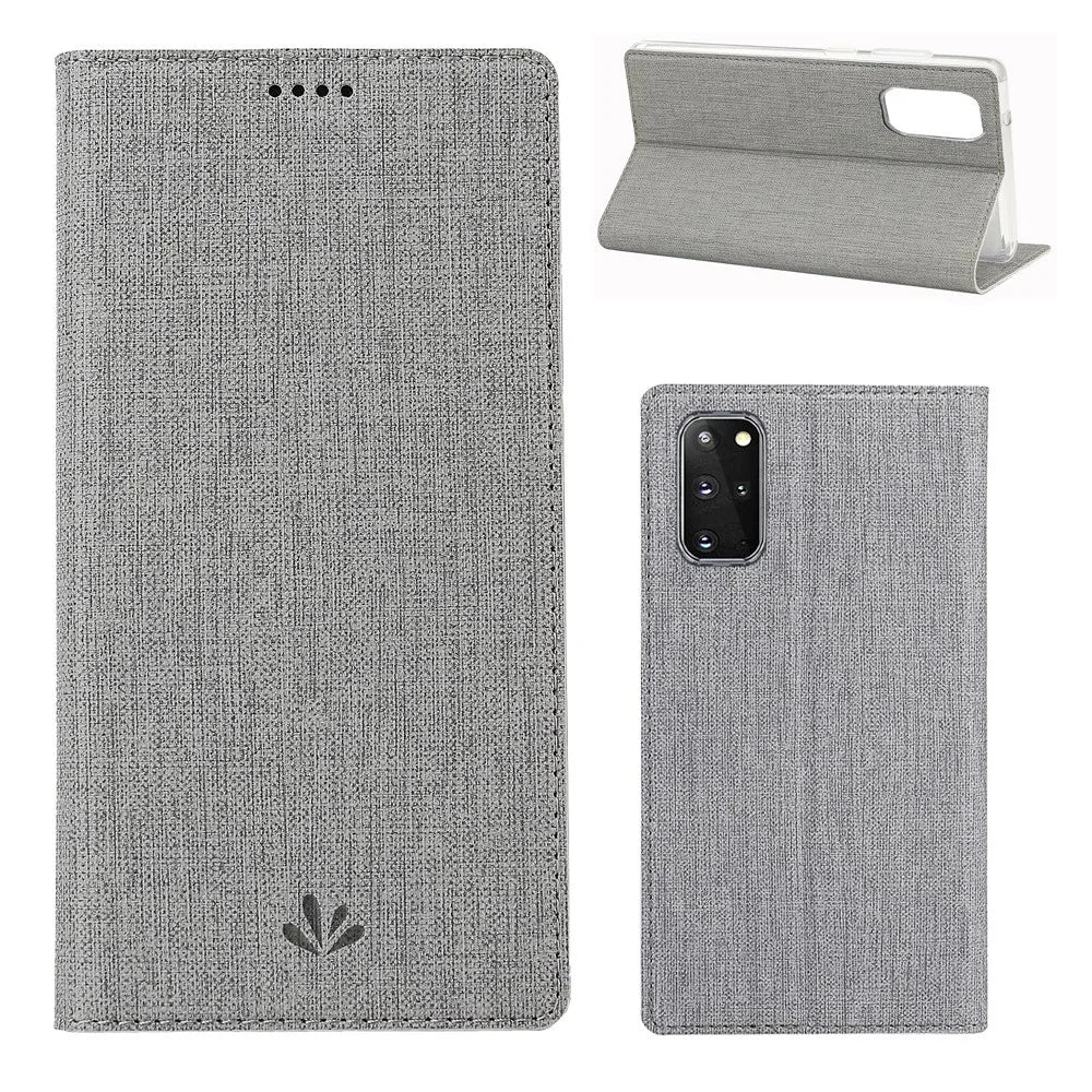 VILI DMX Cross Texture Card Holder Stand Leather Cover Shell for Samsung Galaxy S20 Plus - Grey - 1