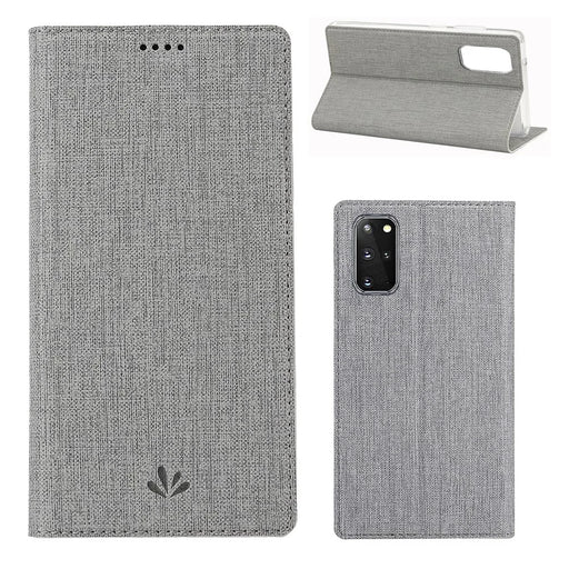 VILI DMX Cross Texture Card Holder Stand Leather Cover Shell for Samsung Galaxy S20 Plus - Grey - 1