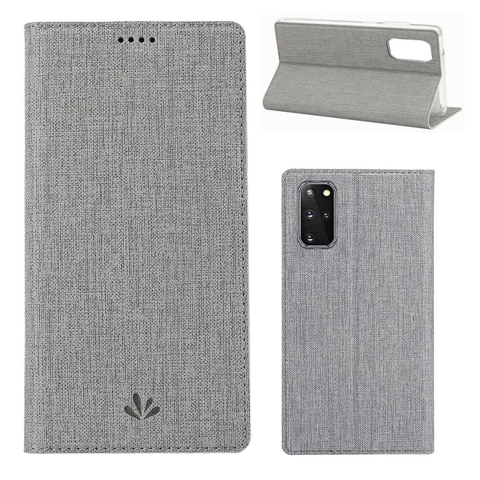 VILI DMX Cross Texture Card Holder Stand Leather Cover Shell for Samsung Galaxy S20 Plus - Grey - 1