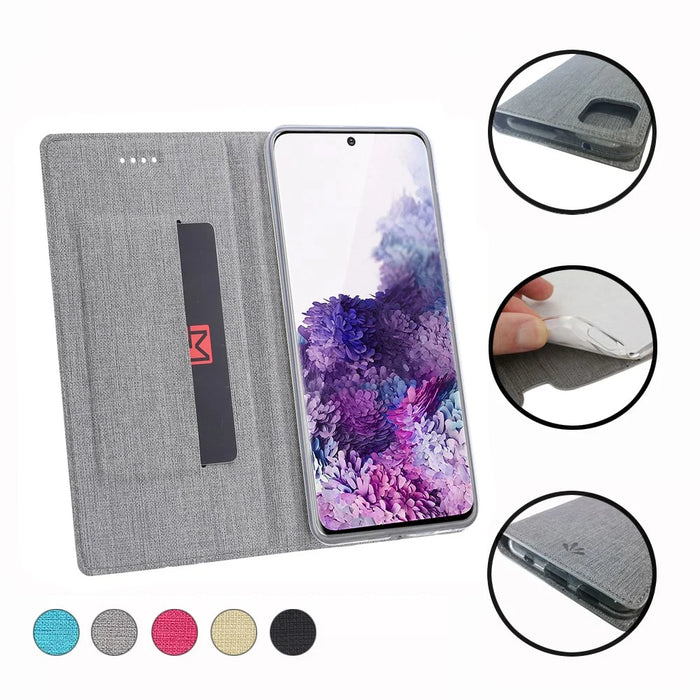 VILI DMX Cross Texture Card Holder Stand Leather Cover Shell for Samsung Galaxy S20 Plus - Grey - 3