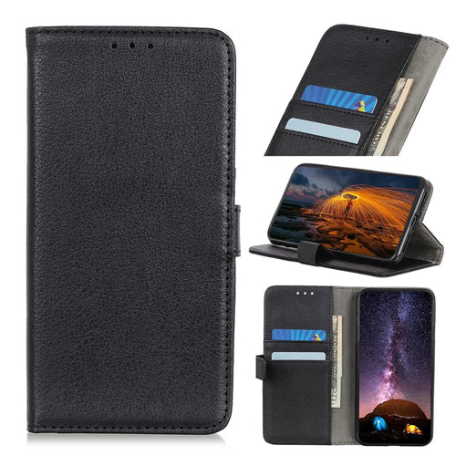 Litchi Skin Texture Wallet Leather Stand Phone Shell for Samsung Galaxy A41 - Black - 1
