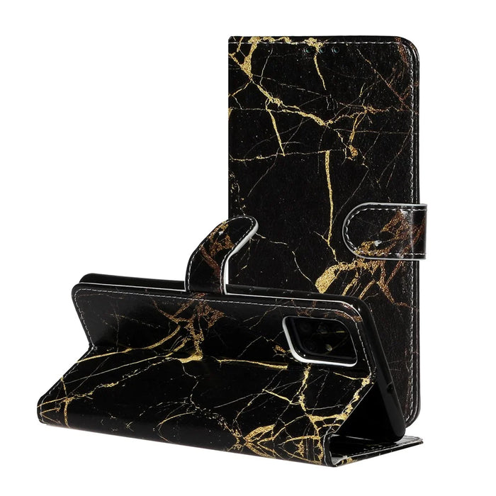 Pattern Printing PU Leather Wallet Stand Cell Phone Shell for Samsung Galaxy A51 - Black Marble - 1