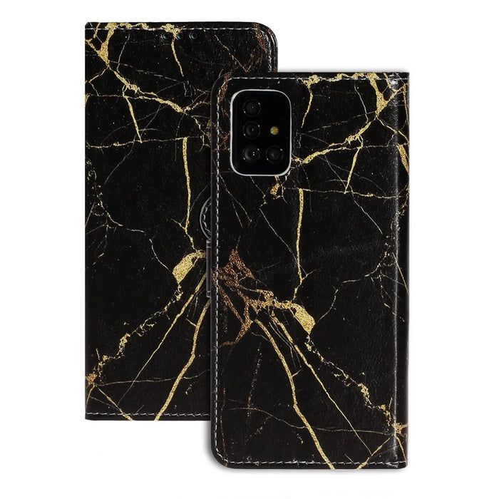 Pattern Printing PU Leather Wallet Stand Cell Phone Shell for Samsung Galaxy A51 - Black Marble - 2