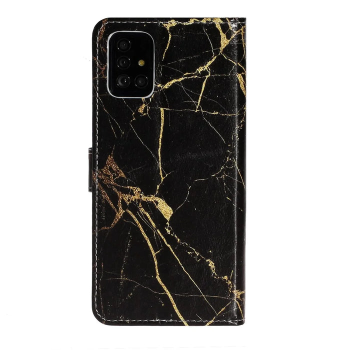 Pattern Printing PU Leather Wallet Stand Cell Phone Shell for Samsung Galaxy A51 - Black Marble - 4