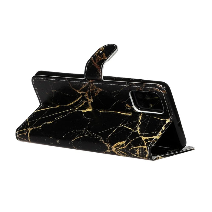 Pattern Printing PU Leather Wallet Stand Cell Phone Shell for Samsung Galaxy A51 - Black Marble - 5