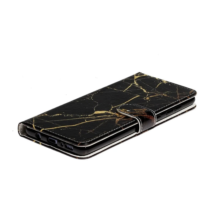 Pattern Printing PU Leather Wallet Stand Cell Phone Shell for Samsung Galaxy A51 - Black Marble - 6