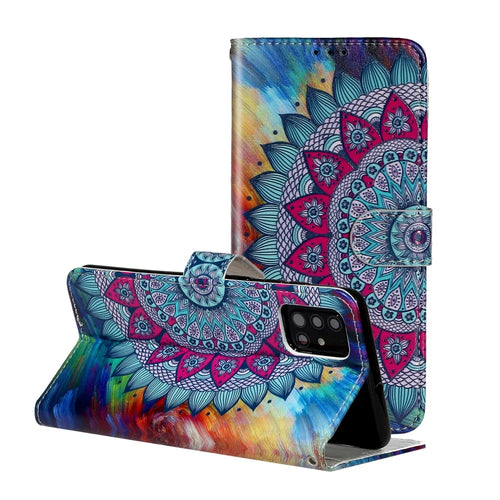 Embossed Pattern Printing Magnetic Leather Wallet Case for Samsung Galaxy A51 - Flower - 1