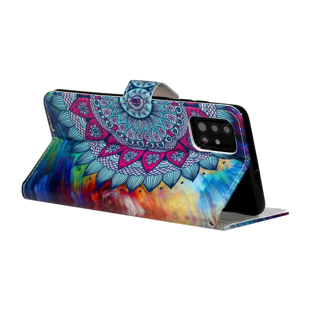 Embossed Pattern Printing Magnetic Leather Wallet Case for Samsung Galaxy A51 - Flower - 5