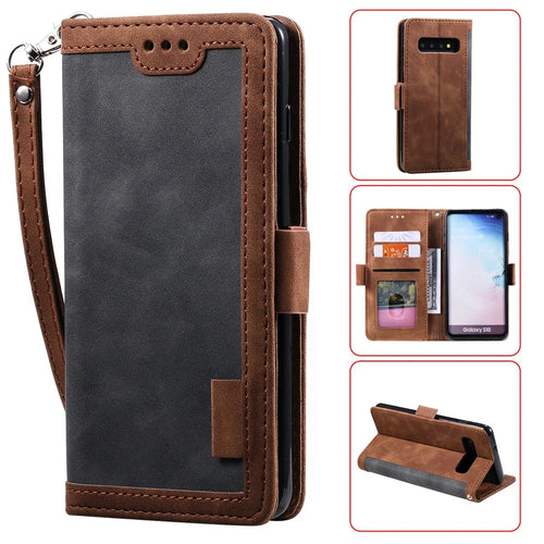 Vintage Splicing Style Wallet Stand Leather Phone Shell for Samsung Galaxy S10 - Grey - 1