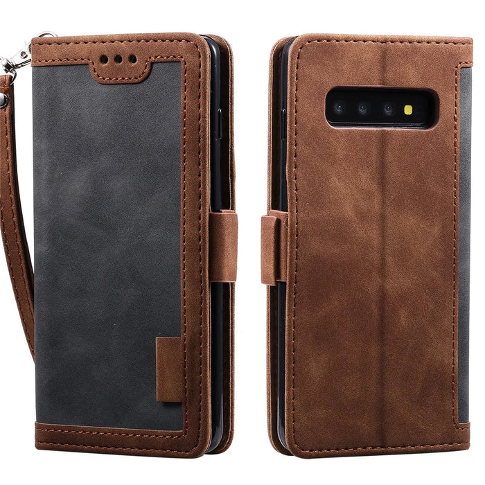 Vintage Splicing Style Wallet Stand Leather Phone Shell for Samsung Galaxy S10 - Grey - 2